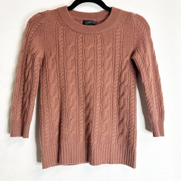 J. Crew Italian Cashmere Womens XXSmall Cable Knit Sweater Dusty Pink Comfort Ca - Picture 1 of 10